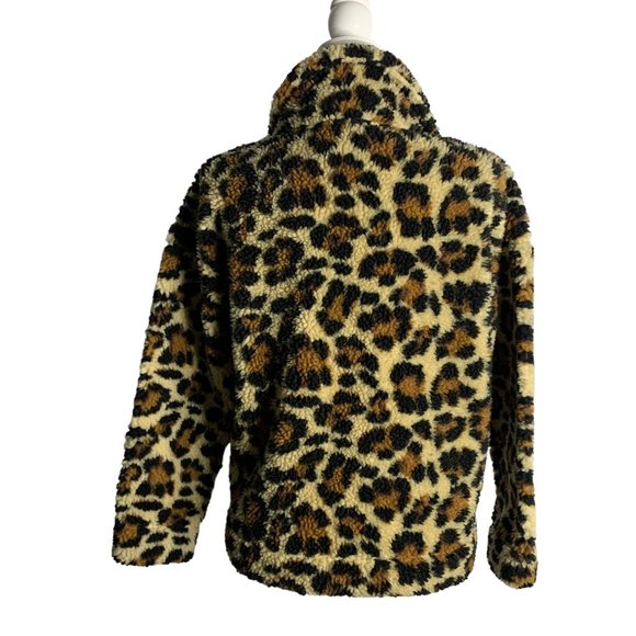 J Crew Vintage Heavy Fleece Sweatshirt XS Leopard Print Snap Collar Flap Pockets - Picture 4 of 6
